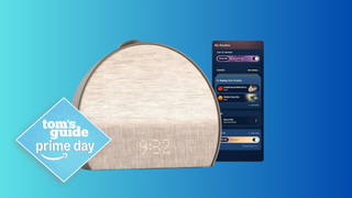 The image shows the Hatch Restore 3 Sunrise Alarm Clock on a blue background