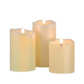 A set of three flameless candles