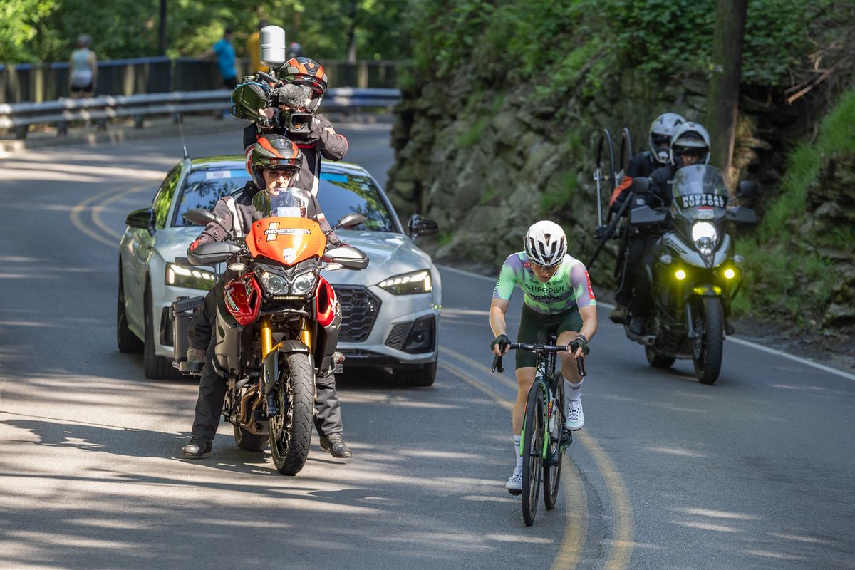 Heidi Franz (LifePlus Wahoo) attacked the lead group on the Bridge Street and got a small gap but was unable to hold it across the flat section of course.
