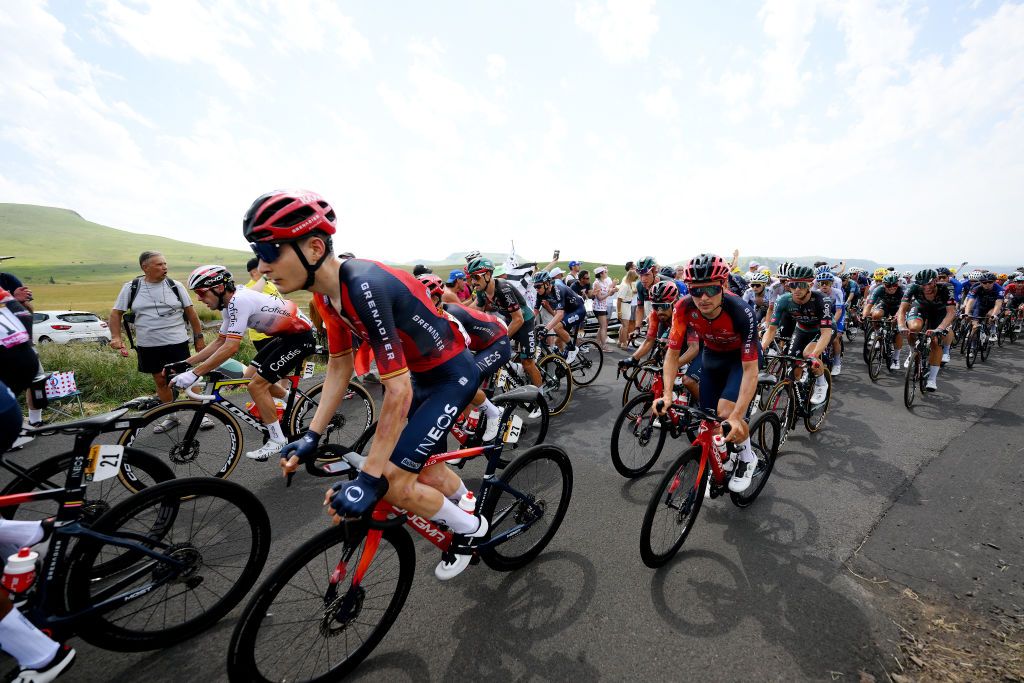 ISSOIRE FRANCE JULY 11 LR Carlos Rodriguez Cano of Spain and Tom Pidcock of United Kingdom and Team INEOS Grenadiers compete during the stage ten of the 110th Tour de France 2023 a 1672km stage from Vulcania to Issoire UCIWT on July 11 2023 in Issoire France Photo by David RamosGetty Images