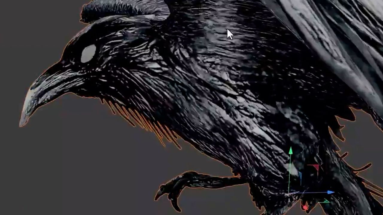 A drawing of a crow becomes a 3D model in a Maxon AI video