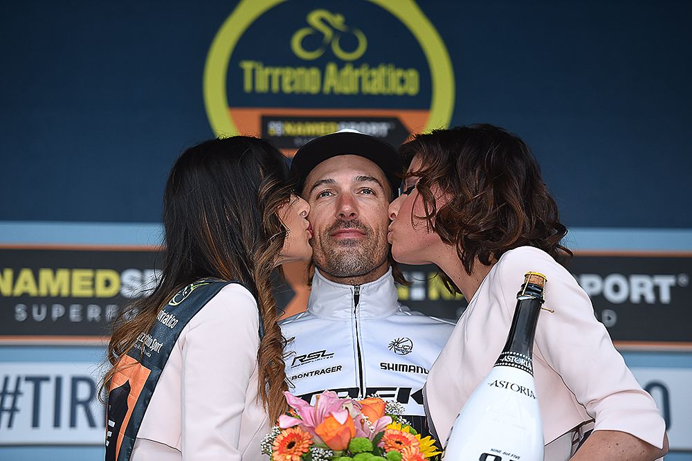 Fabian Cancellara on the stage 7 podium at Tirreno-Adriatico