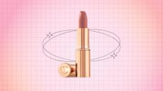 Charlotte Tilbury Pillow Talk lipstick/ in a pink and orange template