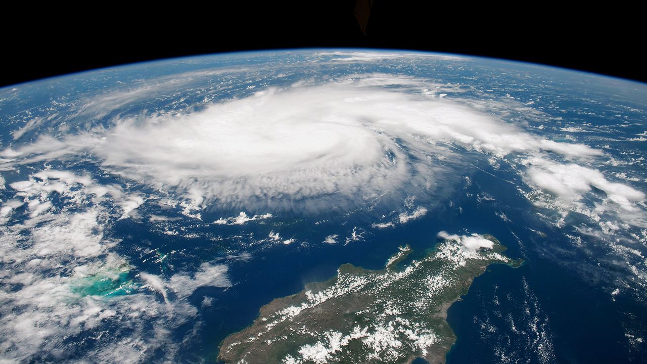 This photograph was shot by an astronaut at the International Space Station on Aug. 29, 2019 at 1:12 p.m. EDT (1712 GMT), when Hurricane Dorian had maximum sustained winds of 85 miles (135 km) per hour.