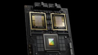 An image of an Nvidia GB200 Grace Blackwell super chip against a black background