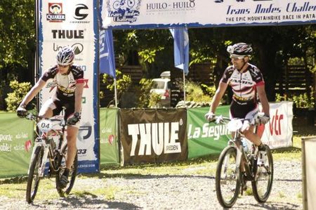 Ben Sonntag and Jason Sager (Jamis) cross the finish line as winners of the 2011 Trans Andes