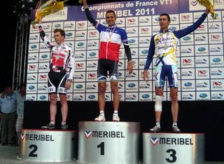 Julien Absalon atop the French national cross country championship podium