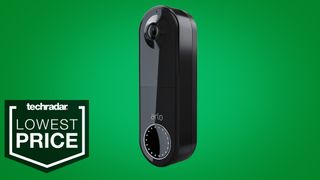 Arlo Essential Video Doorbell Wire-Free on a green background