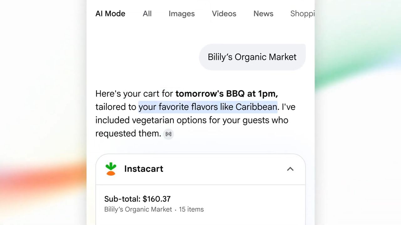 Connecting Instacart to Google's AI Mode lets users lean on the AI for grocery shopping. The AI will produce a list of its added groceries based on your grocery list.
