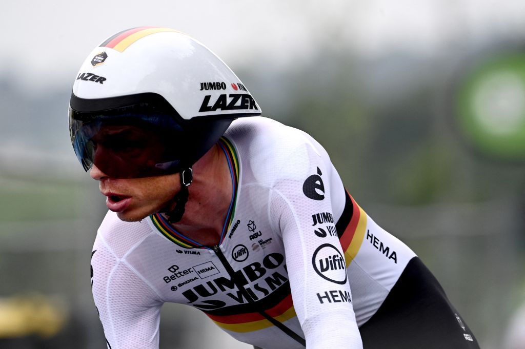 Team Jumbo Vismas Tony Martin of Germany rides during the 5th stage of the 108th edition of the Tour de France cycling race a 27 km time trial between Change and Laval on June 30 2021 Photo by Philippe LOPEZ AFP Photo by PHILIPPE LOPEZAFP via Getty Images