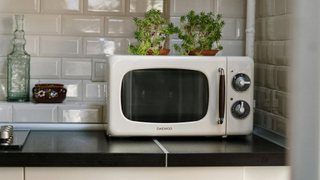 Image of white microwave oven