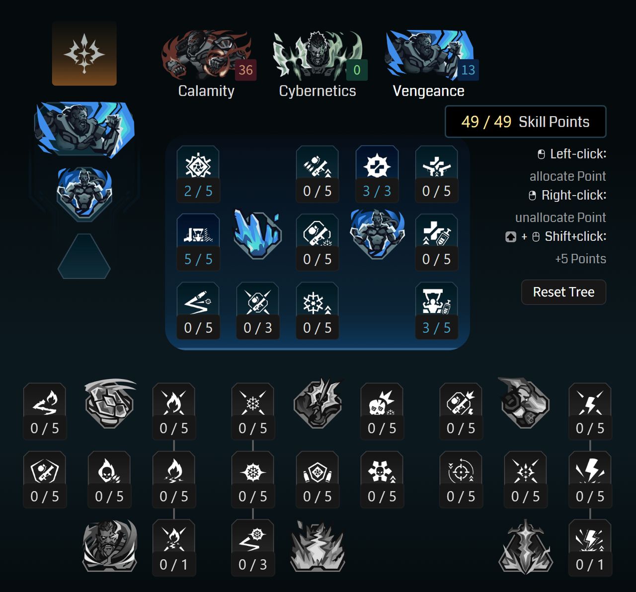 Borderlands 4 Amon builds: A screenshot of Amon's Vengeance tree for the One-Punch Man build from Maxroll's builder.