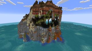 Minecraft seeds - a giant island with an exposed lush cave