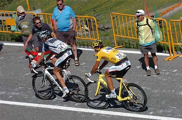 Fabian Cancellara (Saxo Bank) was tucked in behind a teammate for the ride up the mountain.