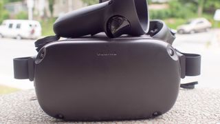 The Oculus Quest and Touch controllers sitting outside
