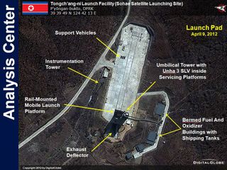 This DigitalGlobe satellite image of the Tongchang-ri Launch Facility in North Korea was taken on April 9, 2012.