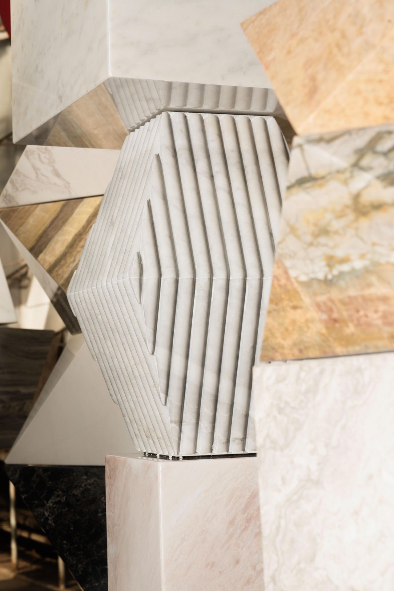 Sculptural Marble objects in abandoned glasshouse
