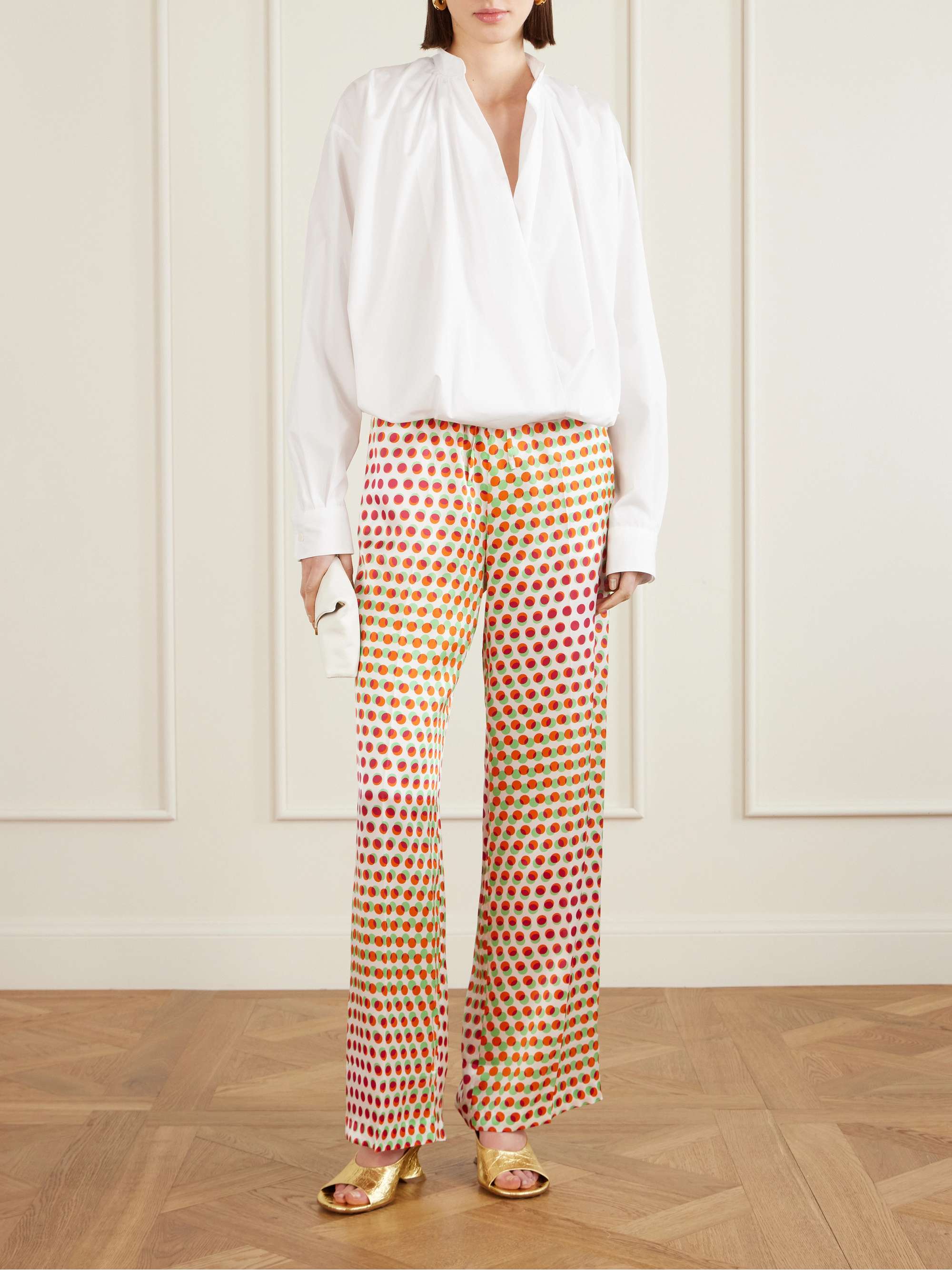 Printed Silk-Satin Wide-Leg Pants