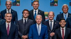 Joe Biden, center, surrounded by Heads of State in the family photo of the NATO Summit in Vilnius. Lithuania in 2023