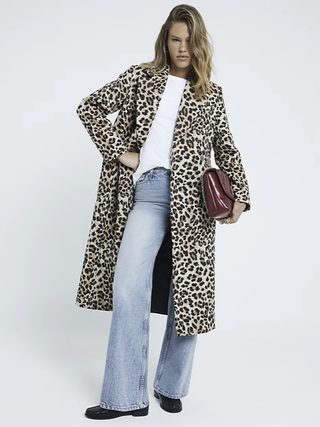 Brown Leopard Print Jacquard Coat