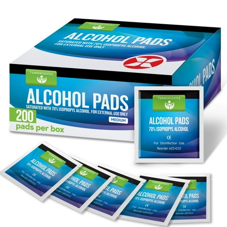 Tender Gentle Alcohol Wipes, Individually Wrapped - 200 Ct. Sterile Alcohol Prep Pads Saturated With 70% Isopropyl