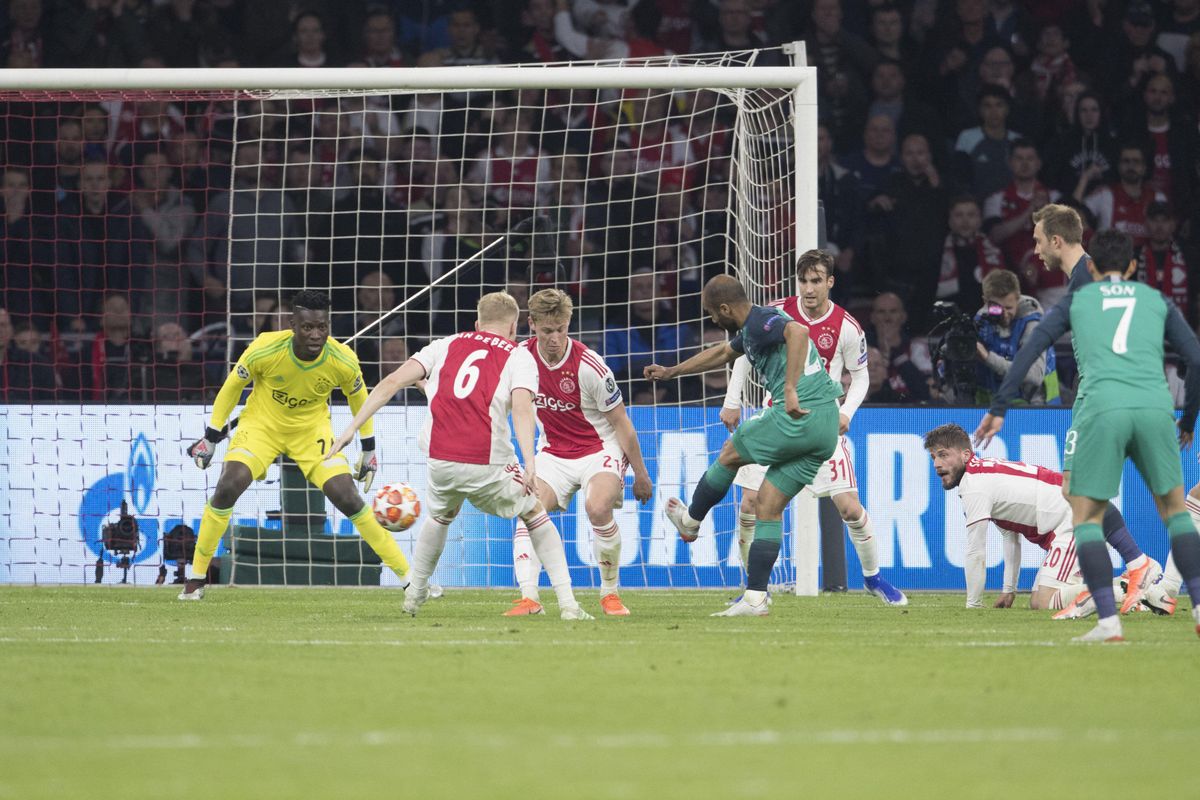 Lucas Moura scores the decisive goal for Tottenham against Ajax in the 2018/19 Champions League semi-final second leg match in Amsterdam