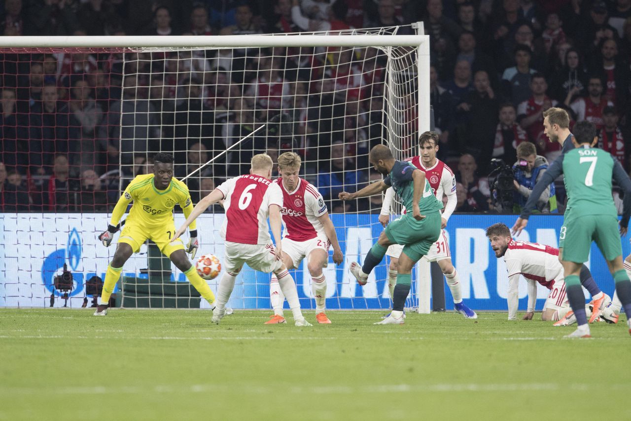 Lucas Moura scores the decisive goal for Tottenham against Ajax in the 2018/19 Champions League semi-final second leg match in Amsterdam