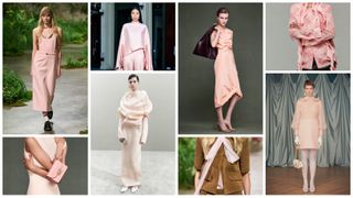 The blush pink winter 2025 color trend at Gucci, Victoria Beckham, Lapointe, Khaite, Victoria Beckham, Gucci, Burberry, and Valentino