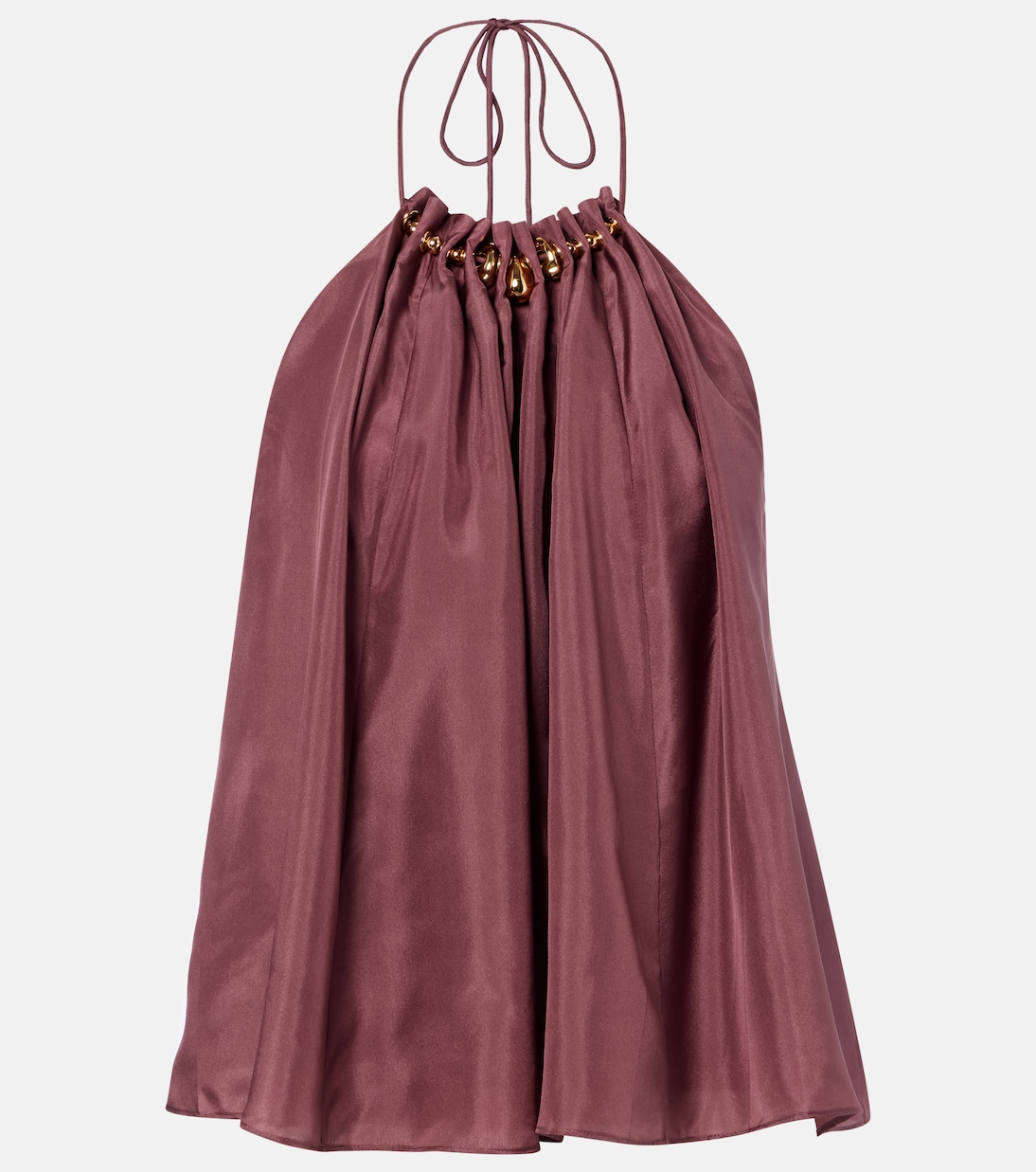 Aster Beaded Halterneck Silk Top in Burgundy - Zimmermann