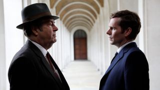 SHAUN EVANS as Endeavour and ROGER ALLAM as DI Fred Thursday.