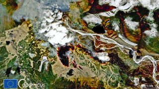 A fire cloud generated by a raging wildfire in Siberia captured by Europe's Sentinel 2 satellite on May 2.