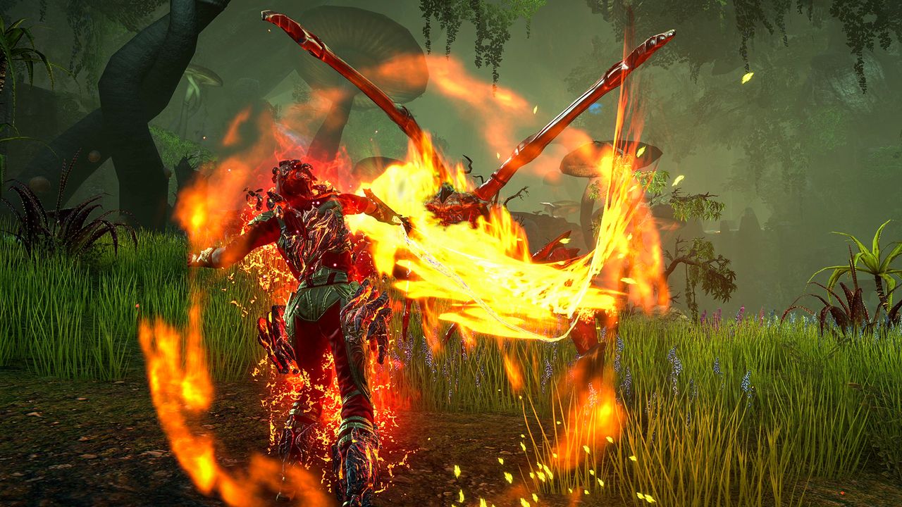 A screenshot from The Elder Scrolls Online showing fiery combat with a LavaWhip.