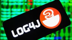 Log4j open source Java library logo pictured on a smartphone with source code in green coloring pictured on screen in background.