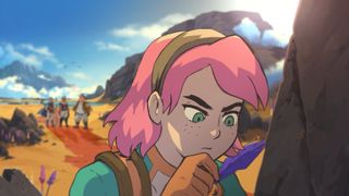 best indie games: character with pink hair thinking