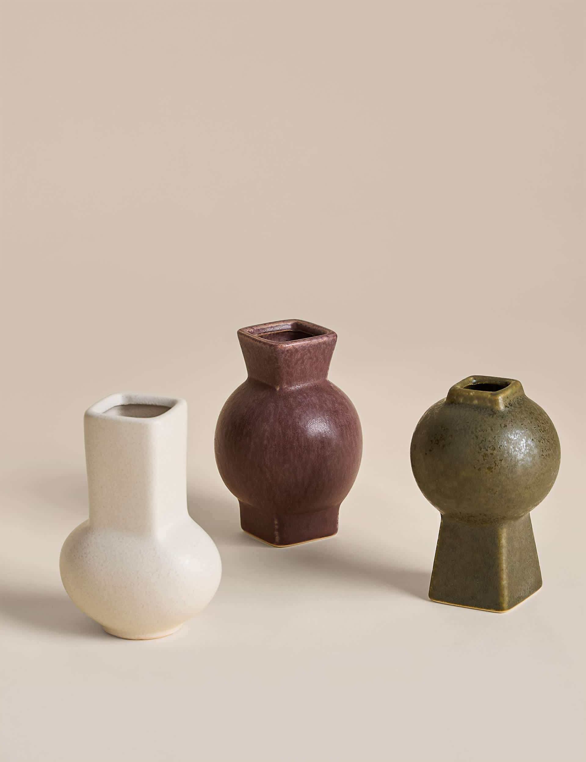 Set of 3 Glazed Ceramic Vases