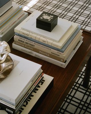 coffee table books in the stalle studios waiting room