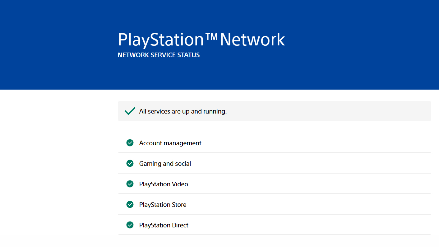 PlayStation Network status screen