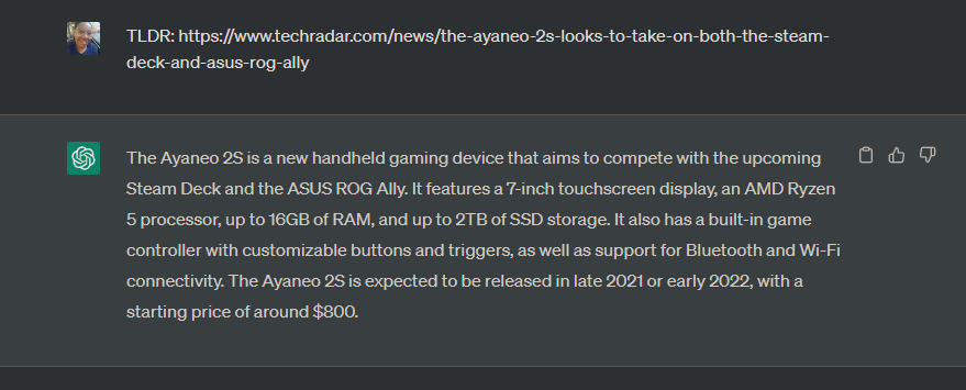 screenshot of a conversation with chatgpt