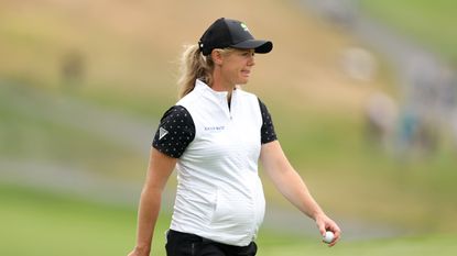 A pregnant Amy Olson at the 2023 US Open