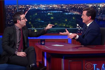 John Oliver and Stephen Colbert talk politics on Late Show