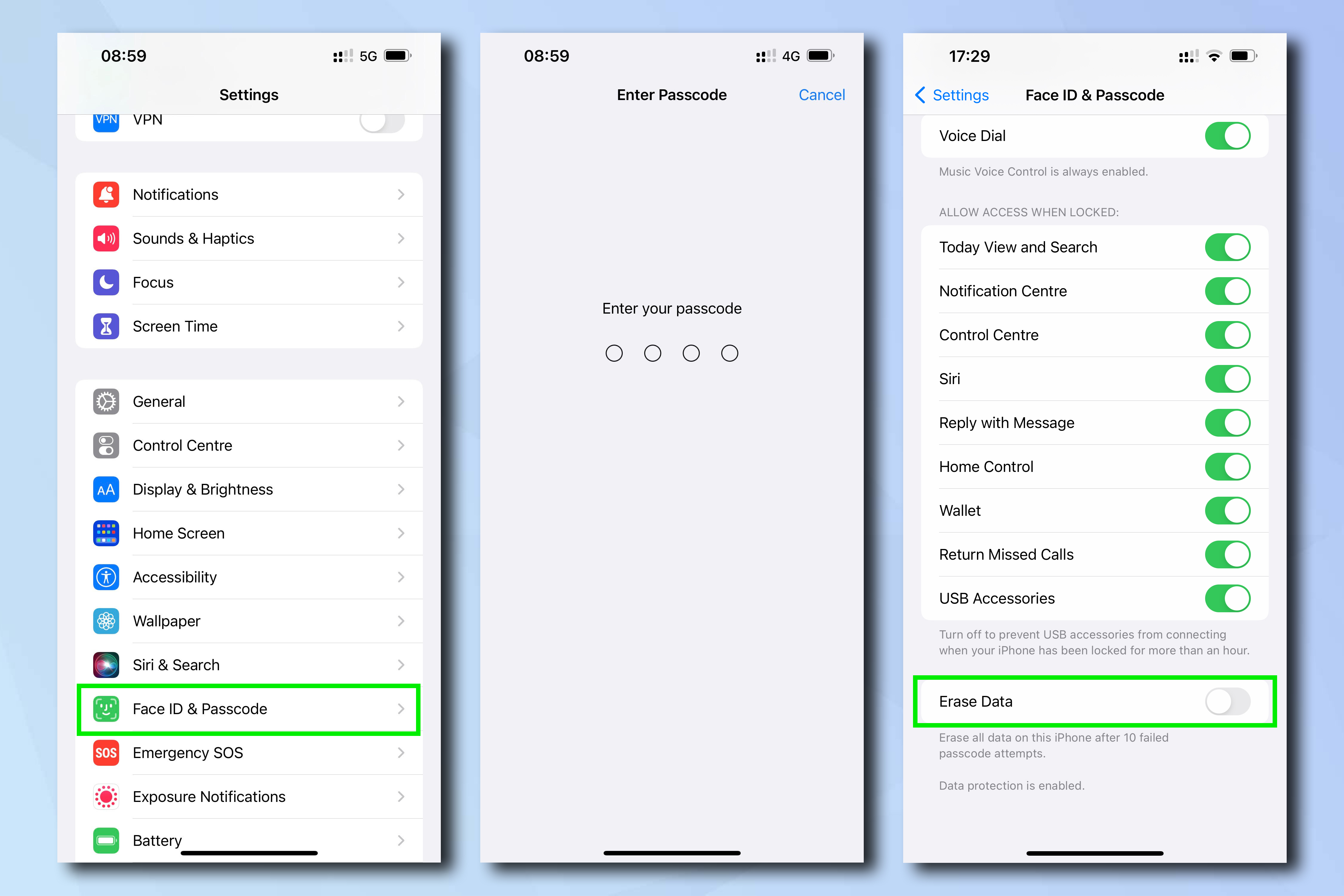 iPhone screenshots showing how to prevent thieves from accessing your phone when you lose your iPhone