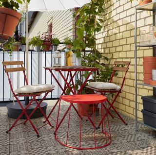 click together tiles from Ikea on small garden space