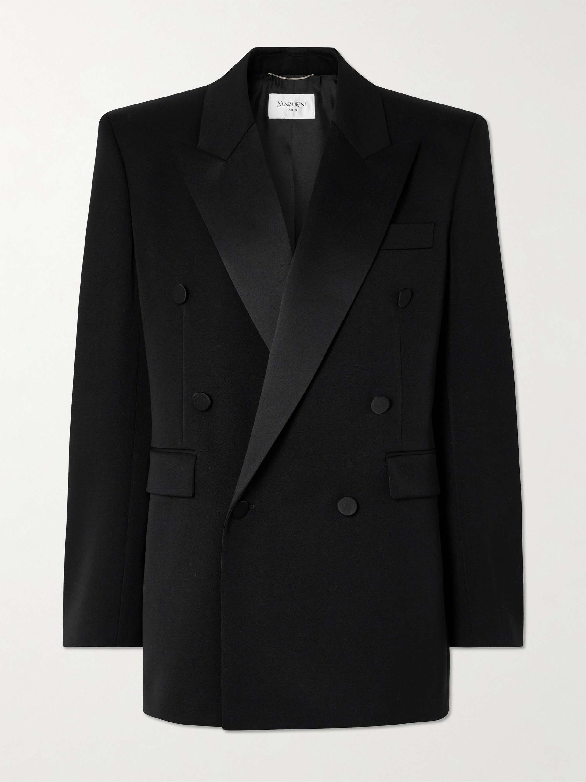 Double-Breasted Satin-Trimmed Wool Blazer