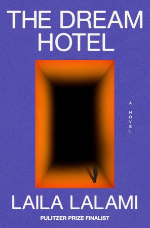 the dream hotel book cover featuring a purple background and an orange rectangle with a black center