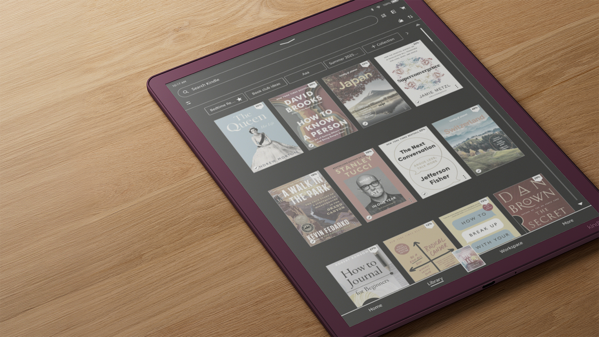Amazon Kindle Scribe Colorsoft showing Dark Mode running on screen