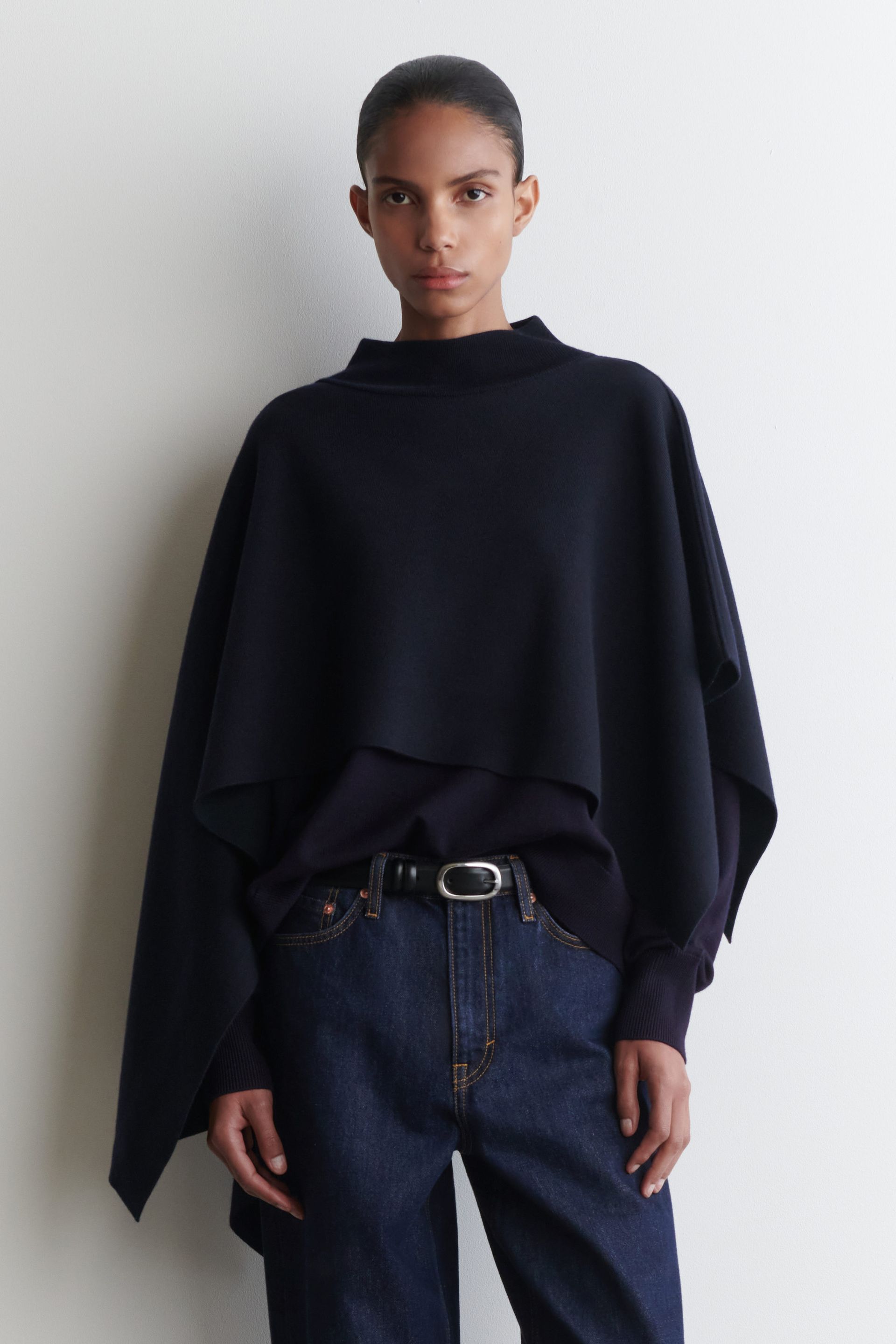 Asymmetric Double-Knit Wool Cape