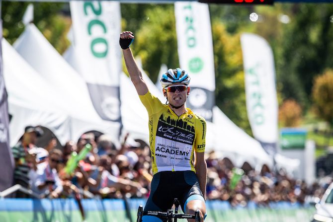 Ben Hermans (Israel Cycling Academy) wins stage 3 of the 2019 Tour of Utah while in the leader's yellow jersey