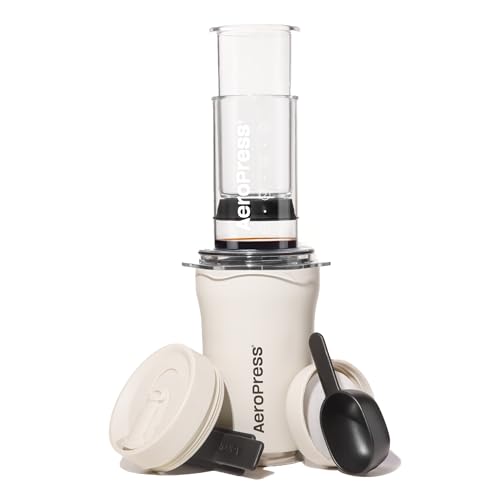 Aeropress Go Plus, Small Portable Coffee Maker Kit, Travel, Camping &amp;amp; Office, All-In-One French Press, Pour-Over &amp;amp; Espresso Style Manual Brewer, 2 Min Brew for Less Bitterness, More Flavor, Cream