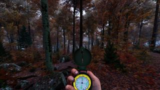 A Prologue: Go Wayback screenshot shows someone holding a compass in a forest.