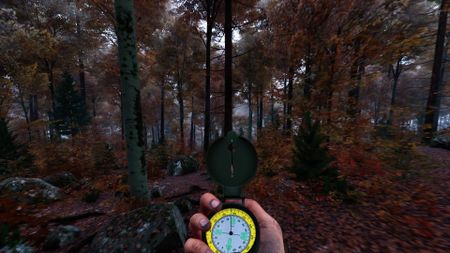 A Prologue: Go Wayback screenshot shows someone holding a compass in a forest.